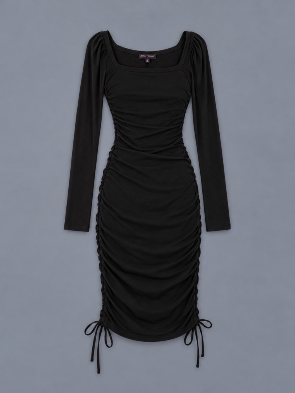 Betsey Johnson Black Ribbed Ruched Midi Dress – Size XS – NWT